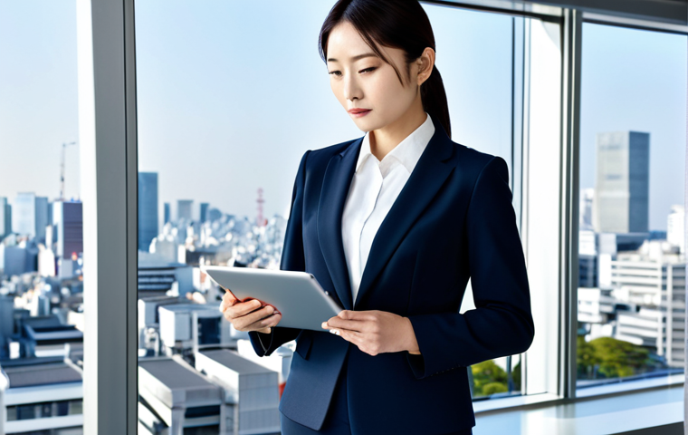 기술 발전과 용어집 - Tech-Savvy Businesswoman**

"A confident businesswoman in a stylish, modern business suit, holding a...