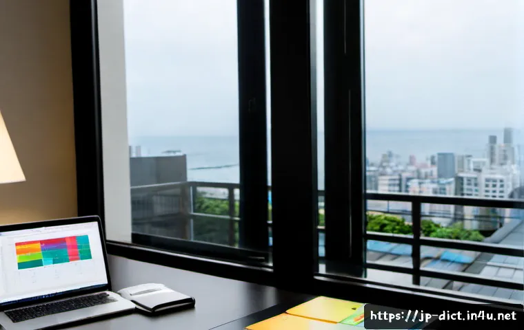 데이터베이스 용어집 - Photorealistic modern Japanese office workspace, a database specialist organizing color-coded blank ...